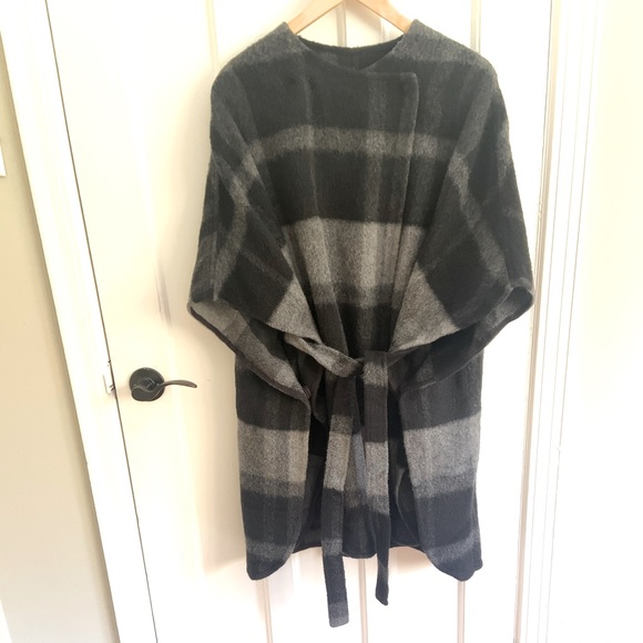 Plaid Wool/Mohair/Alpaca Poncho - Picture 2 of 9